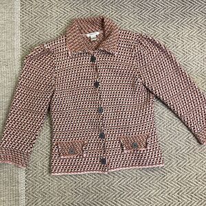 Harold's Women’s Pink Lambswool Snap cardigan houndstooth 3/4 slv Med VTG